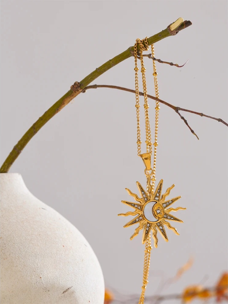 Zircon shell sun moon pendant necklace - product image