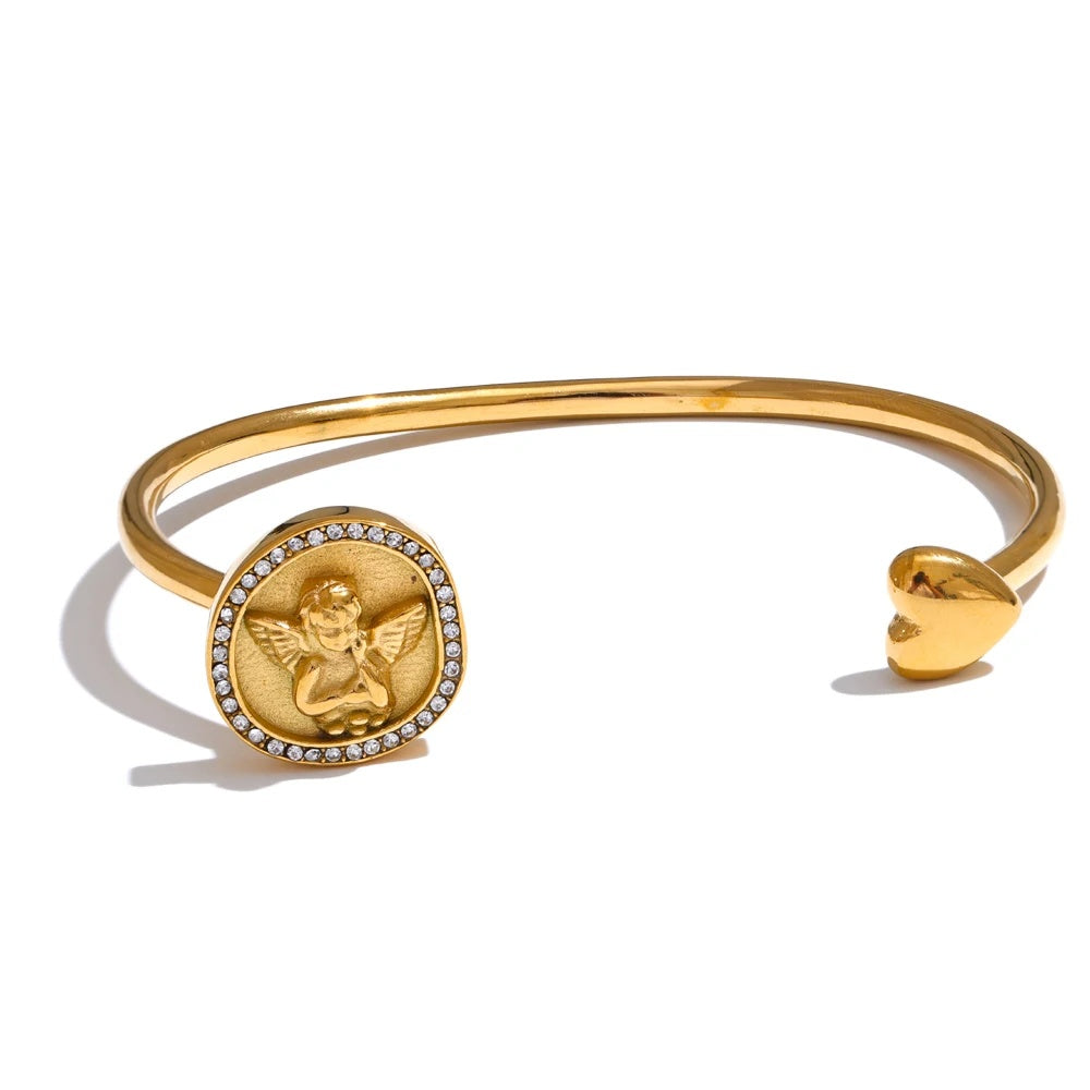 Zirconia angel heart open cuff bracelet - product image
