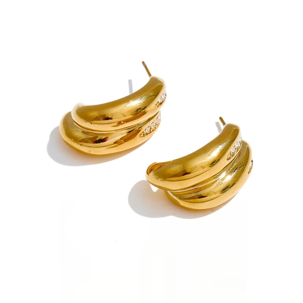 Zirconia double-layer c-shape hoop earrings - product image