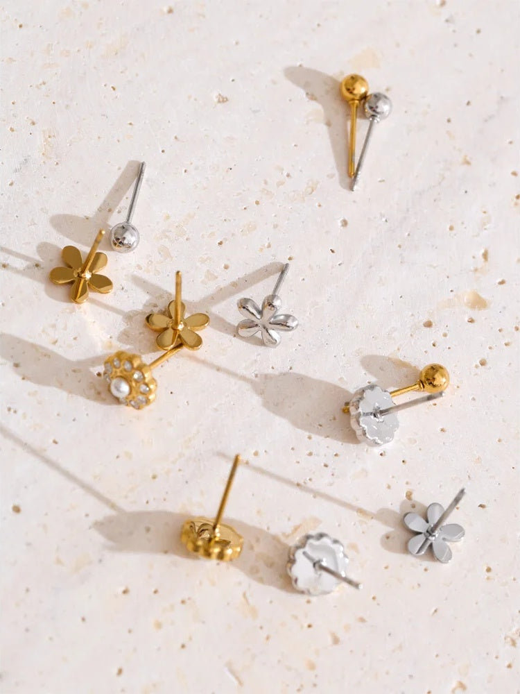 Zirconia flower stacked up stud earrings set - product image