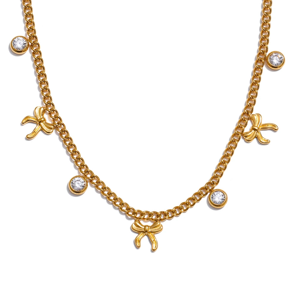 Zirconia heart bow beach drop pendant necklace - product image
