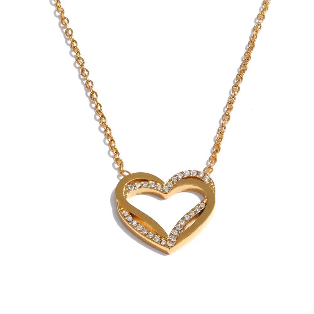 Zirconia heart love hollow pendant necklace - product image
