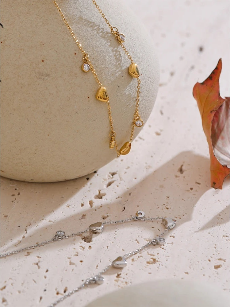 Zirconia heart love pendant drop necklace - product image