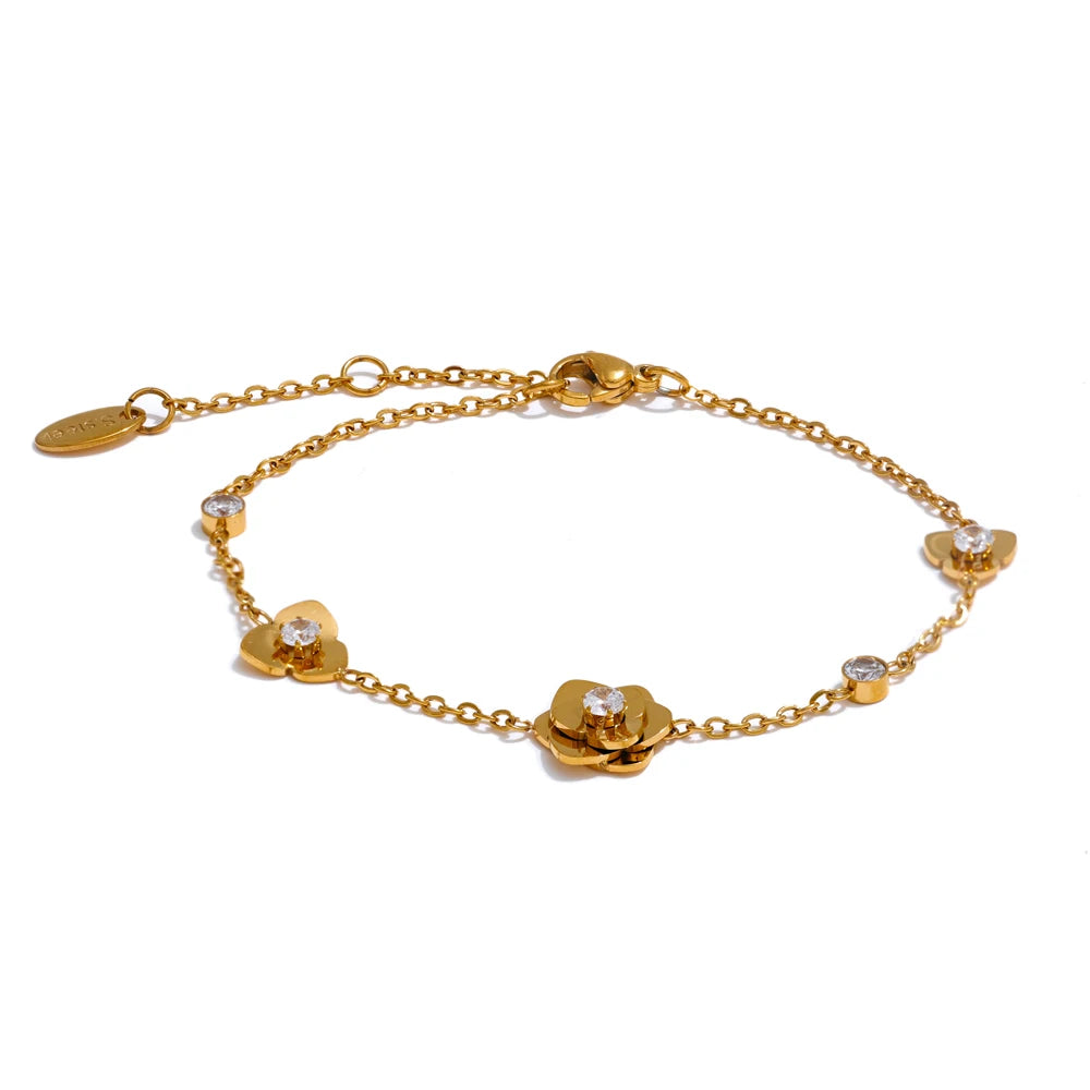 Zirconia metal flower link chain women bracelet - product image