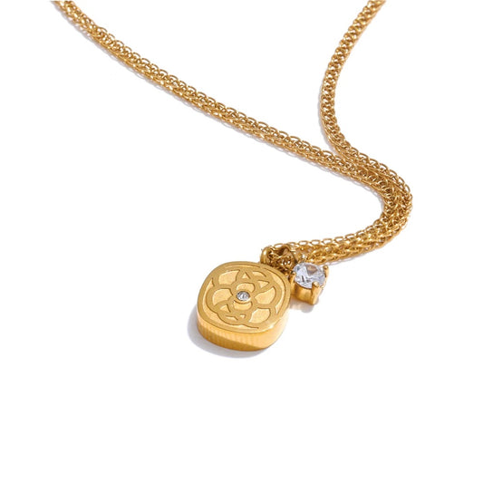 Zirconia square flower thick pendant necklace - product image