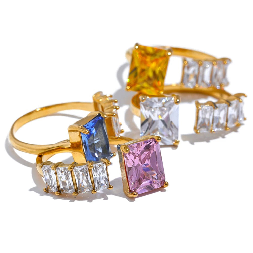 10 colors cubic zirconia square bling ring - product image