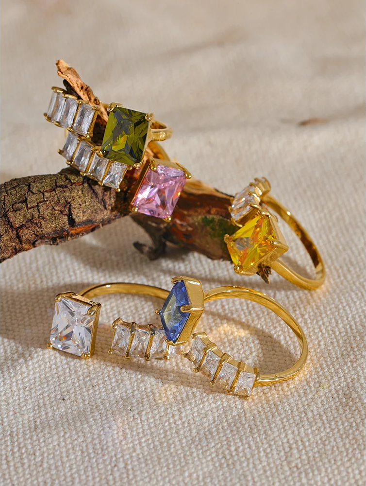 10 colors cubic zirconia square bling ring - product image