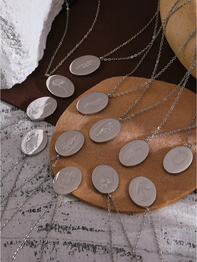 12 month birth flower pendant necklace - product image