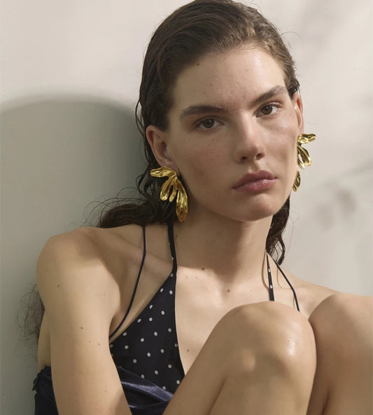 18k gold flower big stud earrings - product image