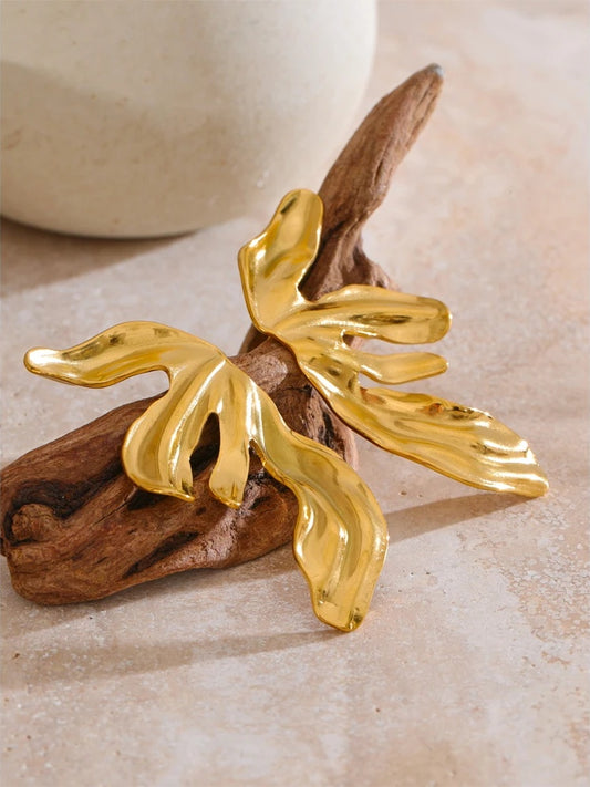 18k gold flower big stud earrings - product image