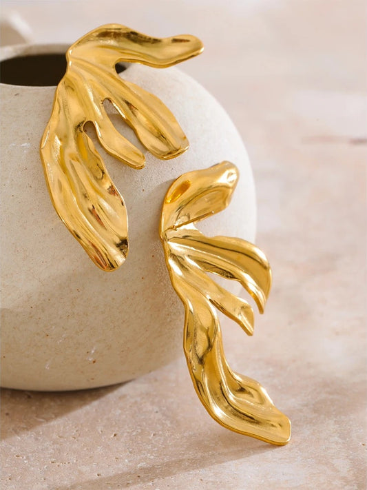 18k gold flower big stud earrings - product image