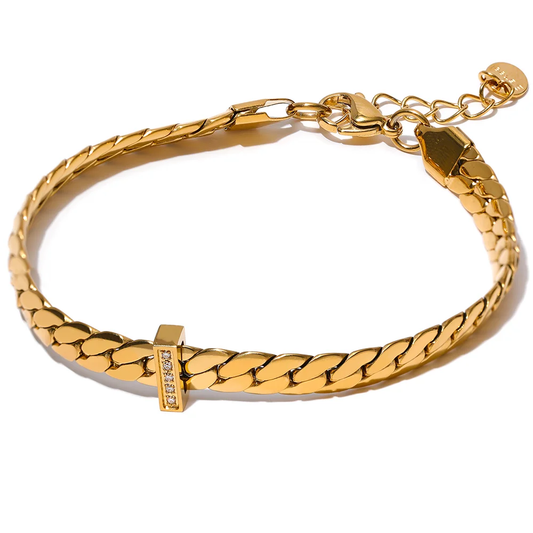 18k gold plated cuban chain zircon bracelet - product image
