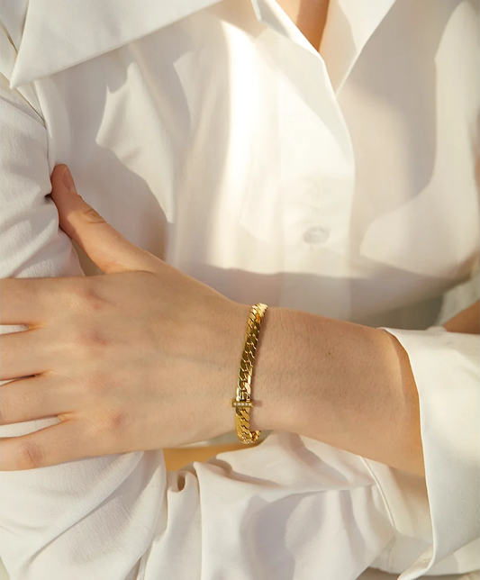 18k gold plated cuban chain zircon bracelet - product image