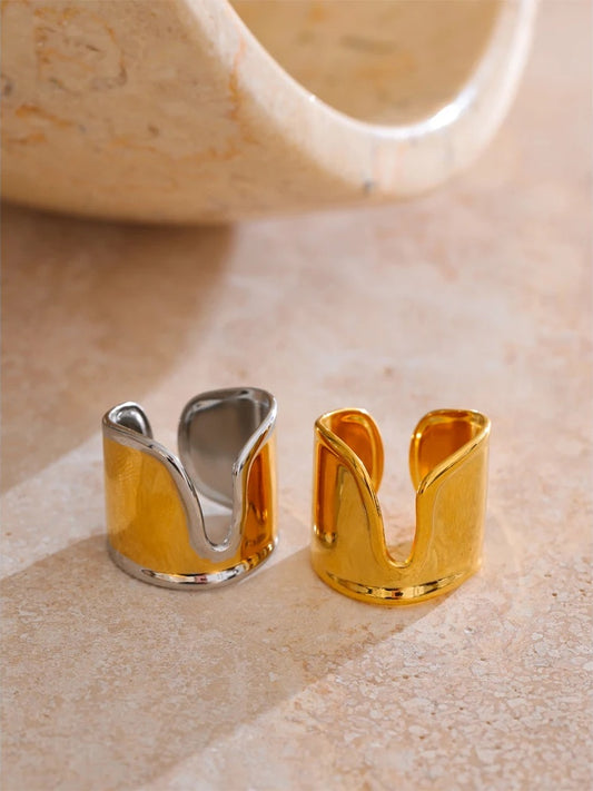 316l smooth wide polished minimalist open ring - product image