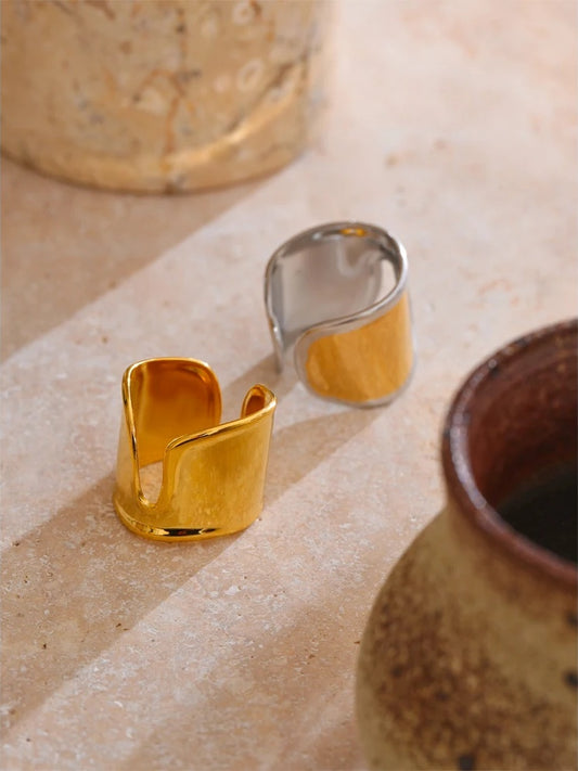 316l smooth wide polished minimalist open ring - product image