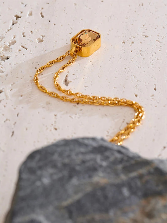Aaa champagne zirconia square pendant necklace - product image