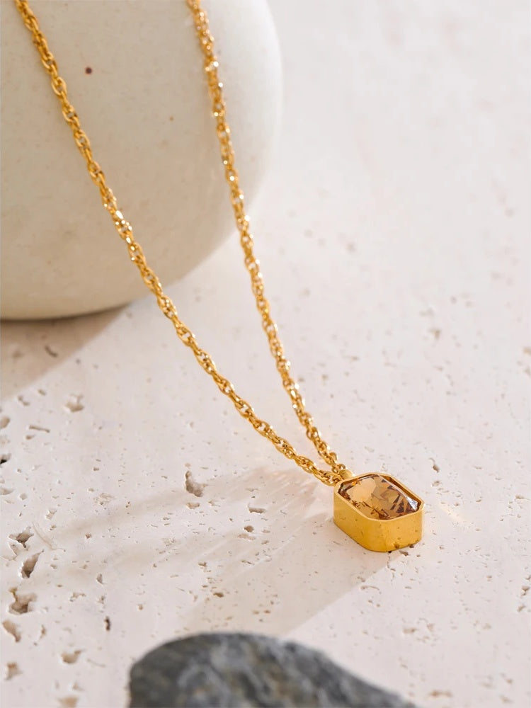 Aaa champagne zirconia square pendant necklace - product image
