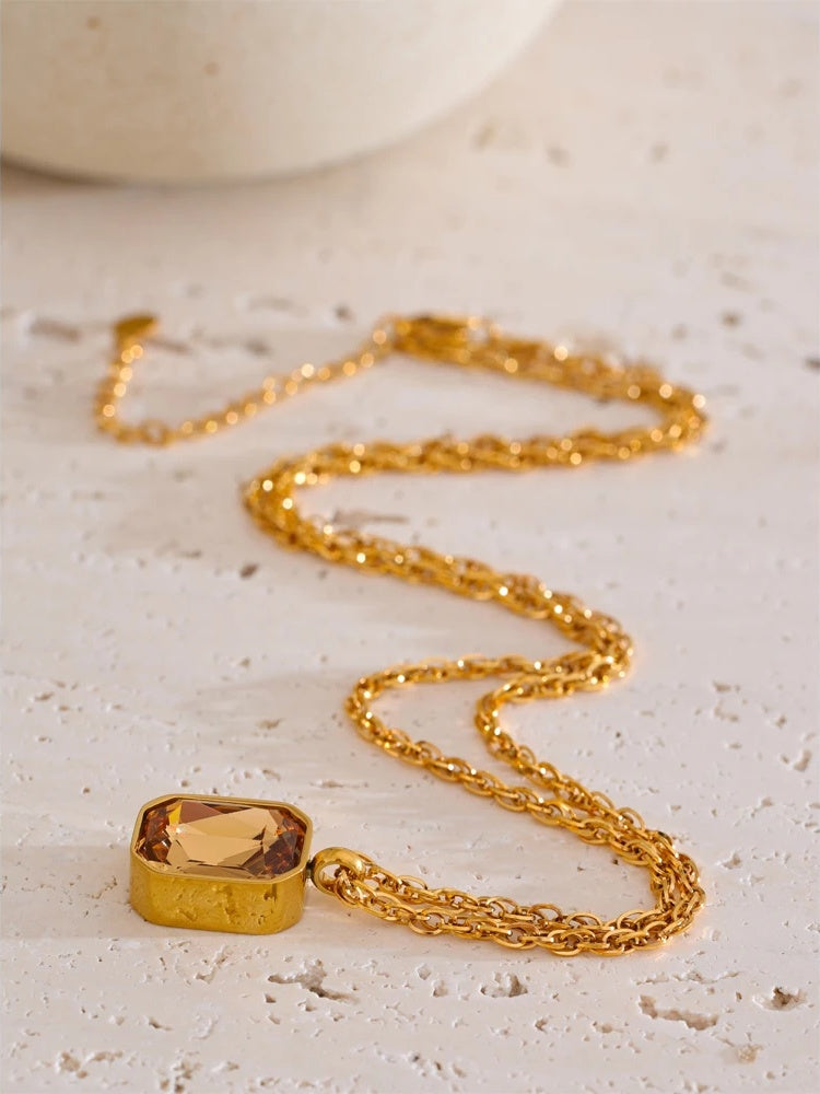 Aaa champagne zirconia square pendant necklace - product image