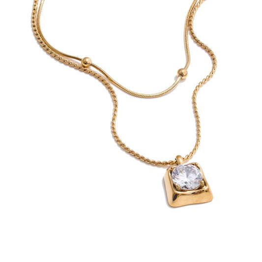Aaa cubic zirconia double layer pendant necklace - product image