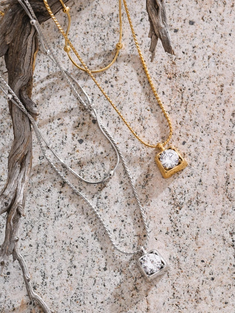 Aaa cubic zirconia double layer pendant necklace - product image