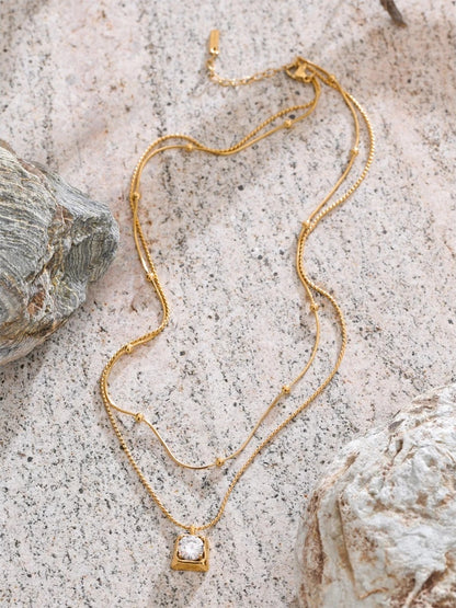 Aaa cubic zirconia double layer pendant necklace - product image