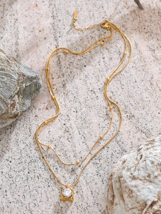 Aaa cubic zirconia double layer pendant necklace - product image