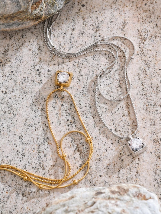 Aaa cubic zirconia double layer pendant necklace - product image