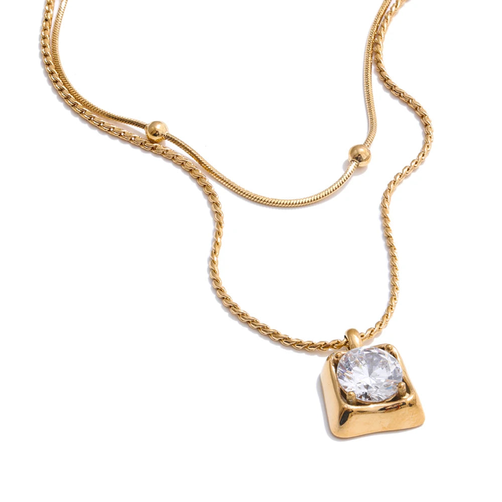 Aaa cubic zirconia double layer pendant necklace - product image