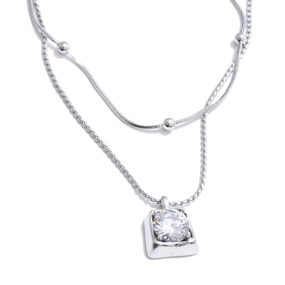 Aaa cubic zirconia double layer pendant necklace - product image