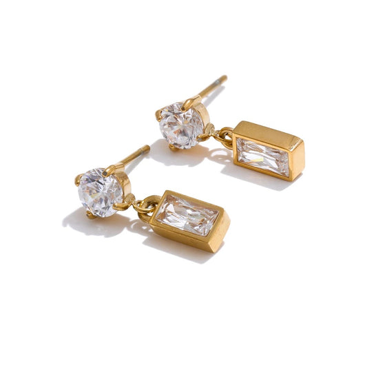 Aaa cubic zirconia rectangle contemporary drop earrings - product image