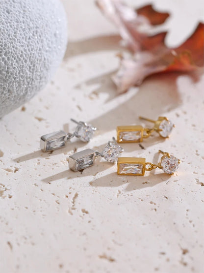 Aaa cubic zirconia rectangle contemporary drop earrings - product image