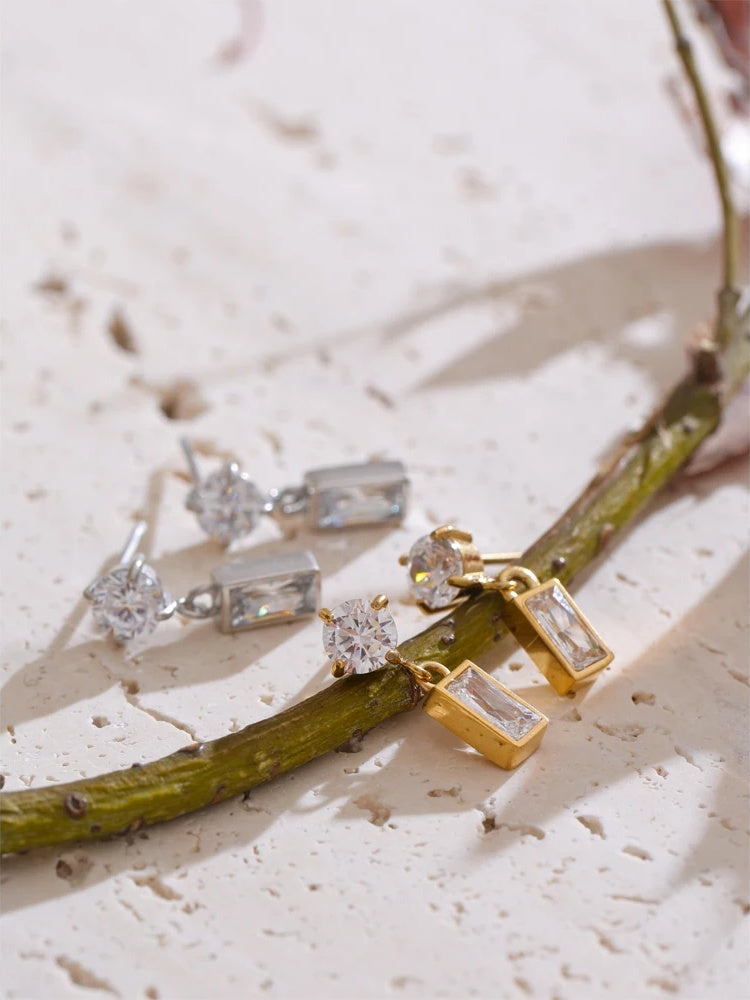 Aaa cubic zirconia rectangle contemporary drop earrings - product image