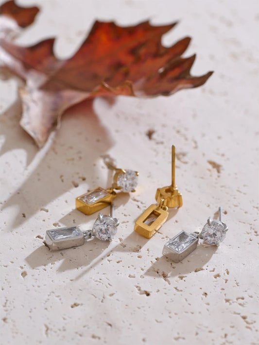 Aaa cubic zirconia rectangle contemporary drop earrings - product image