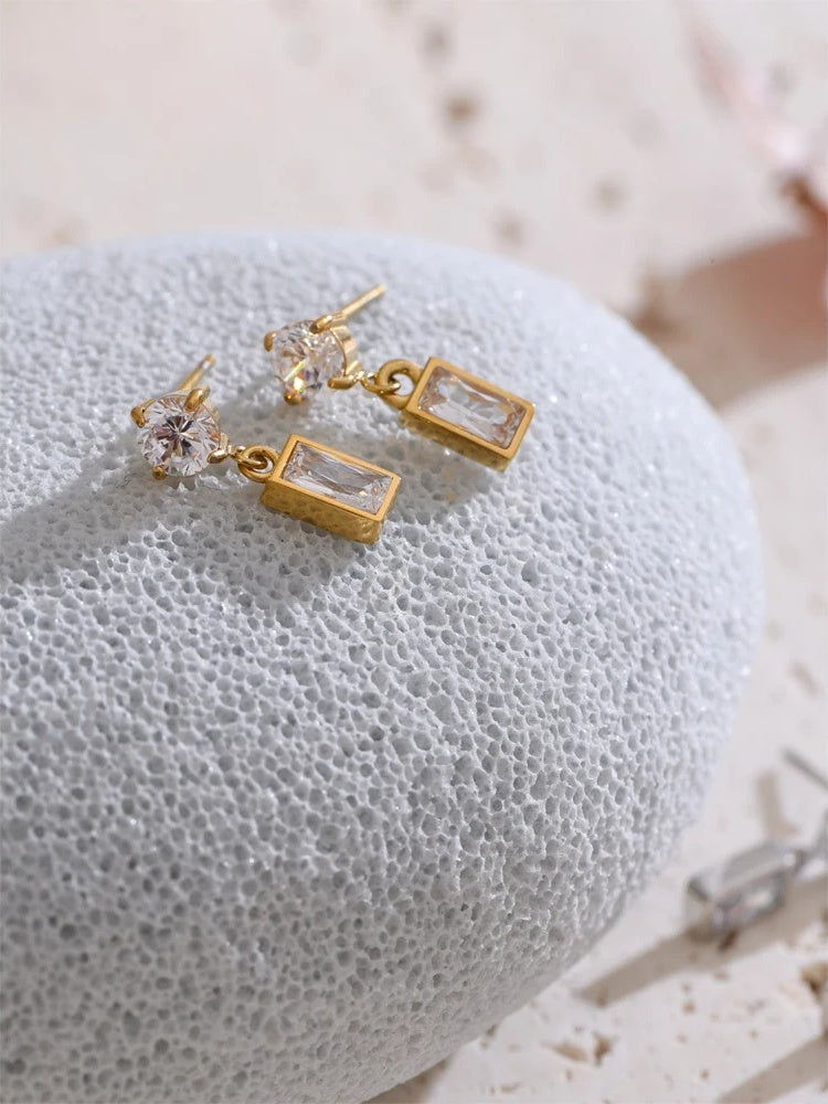 Aaa cubic zirconia rectangle contemporary drop earrings - product image