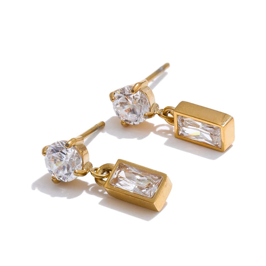 Aaa cubic zirconia rectangle contemporary drop earrings - product image