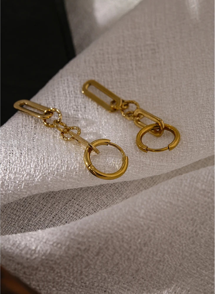 Abstract dangle long earrings gold texture - product image