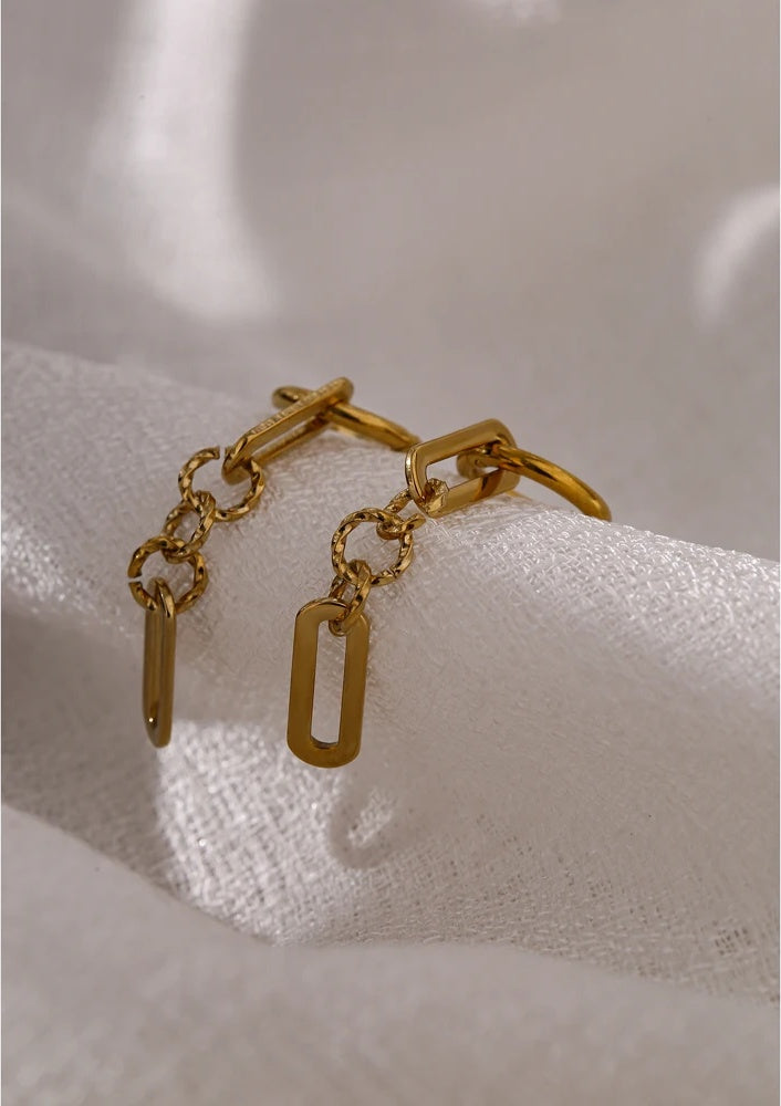 Abstract dangle long earrings gold texture - product image