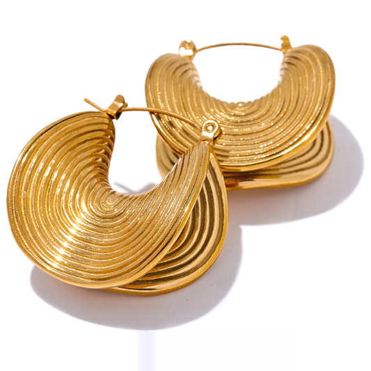 Abstract gold tone metal statement hoop earrings - product image