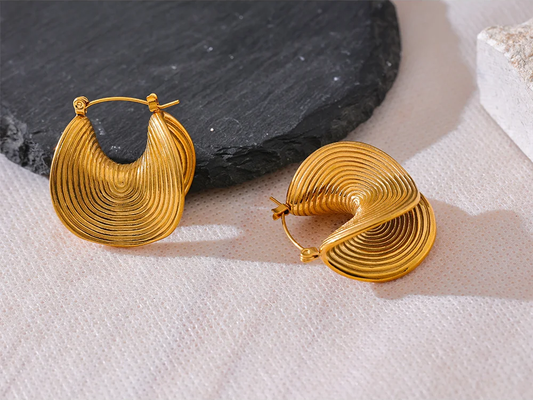 Abstract gold tone metal statement hoop earrings - product image