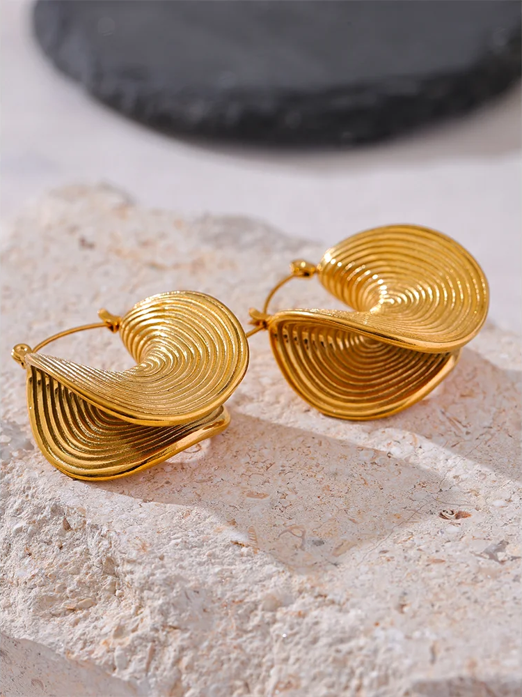 Abstract gold tone metal statement hoop earrings - product image