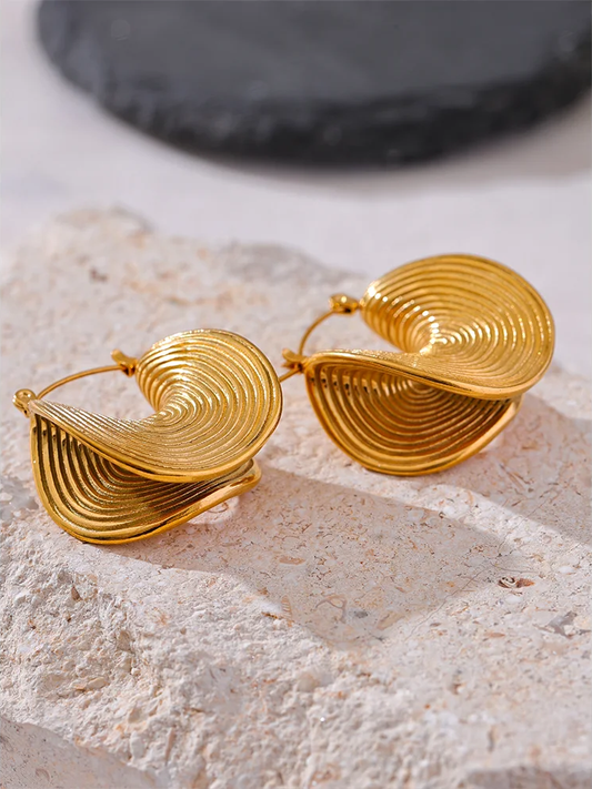Abstract gold tone metal statement hoop earrings - product image