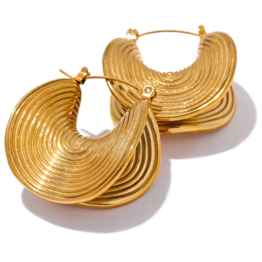 Abstract gold tone metal statement hoop earrings - product image