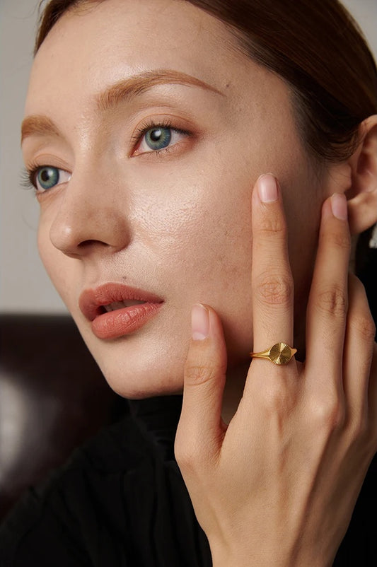 Abstract golden texture statement fashion ring - product image
