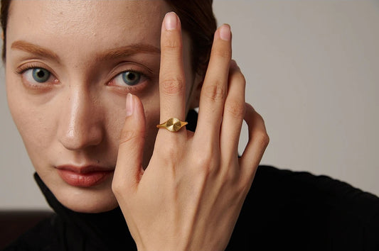 Abstract golden texture statement fashion ring - product image