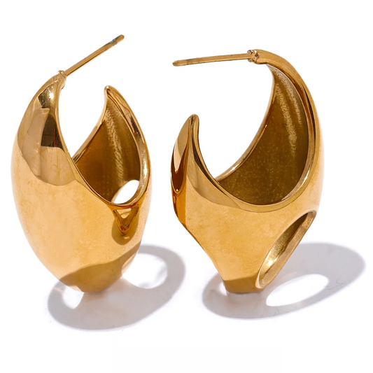 Abstract hollow huggie hoop earrings gold silver - product image