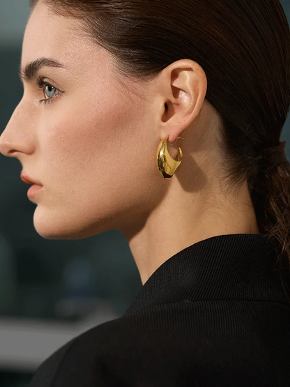Abstract hollow huggie hoop earrings gold silver - product image