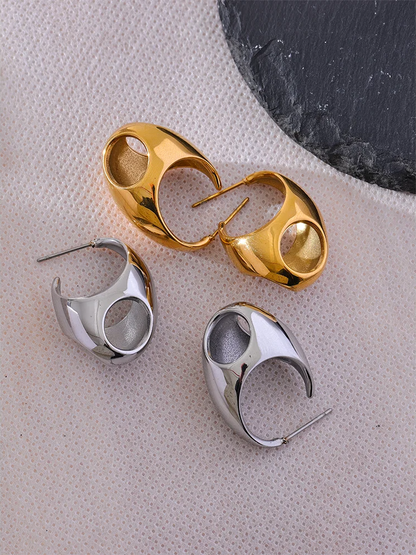 Abstract hollow huggie hoop earrings gold silver - product image
