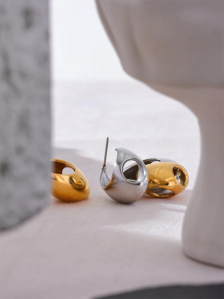 Abstract hollow huggie hoop earrings gold silver - product image