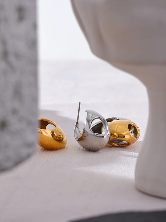 Abstract hollow huggie hoop earrings gold silver - product image