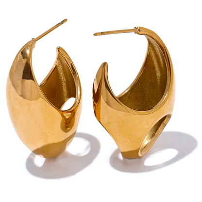 Abstract hollow huggie hoop earrings gold silver - product image